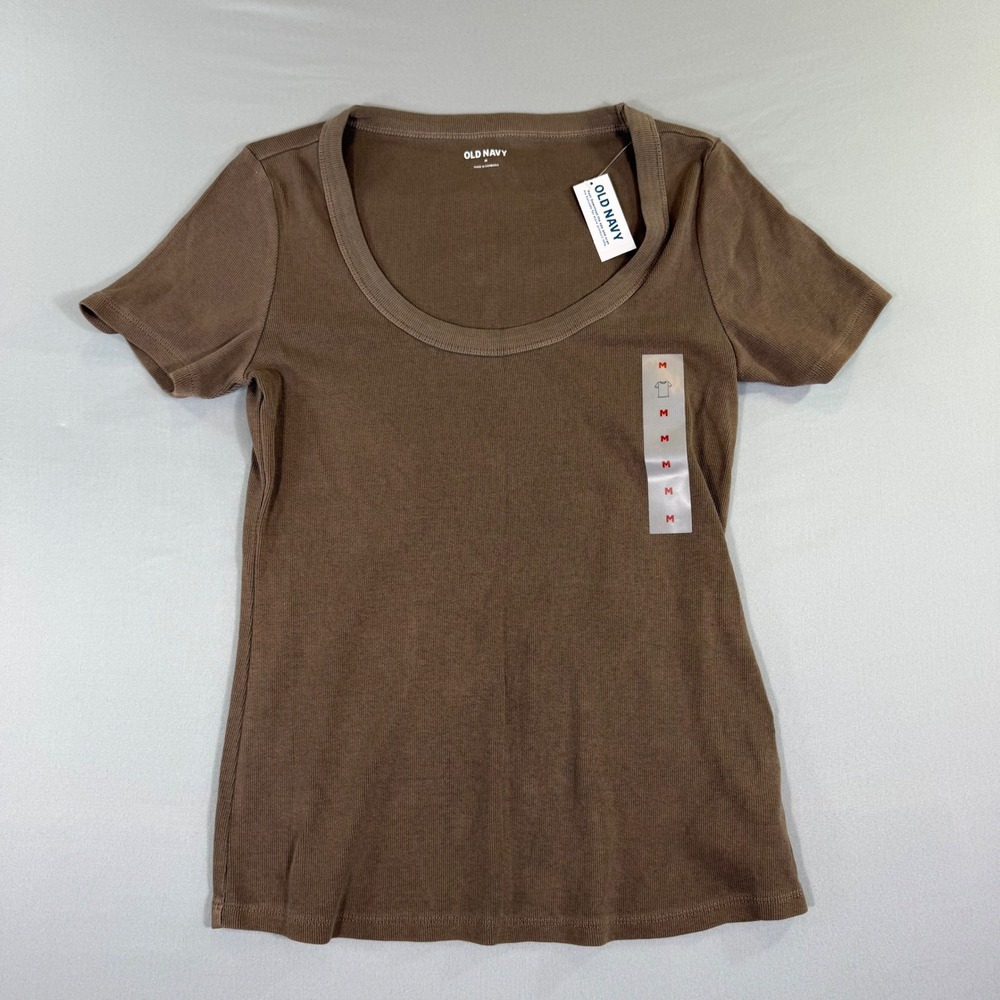 Old Navy Womens Brown Ribbed Scoop Neck Short Sleeve T-Shirt Medium NEW